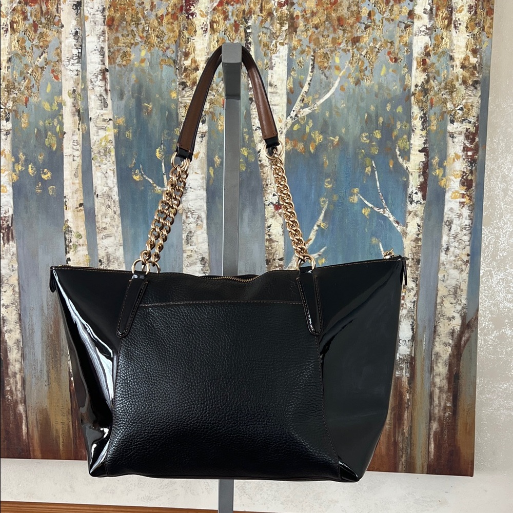 Coach Ava Tote with Black Pebbled Leather & Patent Side Panels - Picture 2 of 14